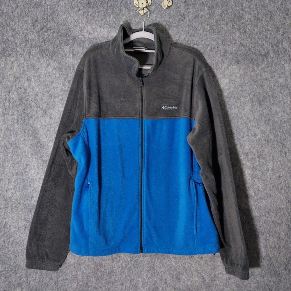 Columbia Men Jacket XL Blue Gray Fleece Full Zip Drawcord Gorpcore Outdoors
